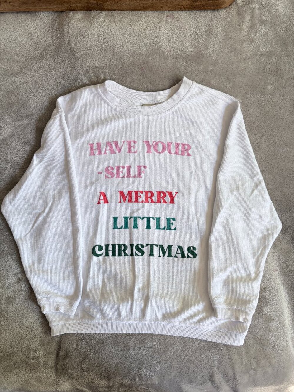 Chicka-d The Lynn Christmas Sweatshirt White Womens Medium Corded Crewneck